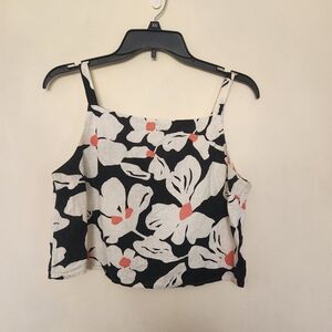 Modcloth Black & White Floral Crop Top with Coral Accents
